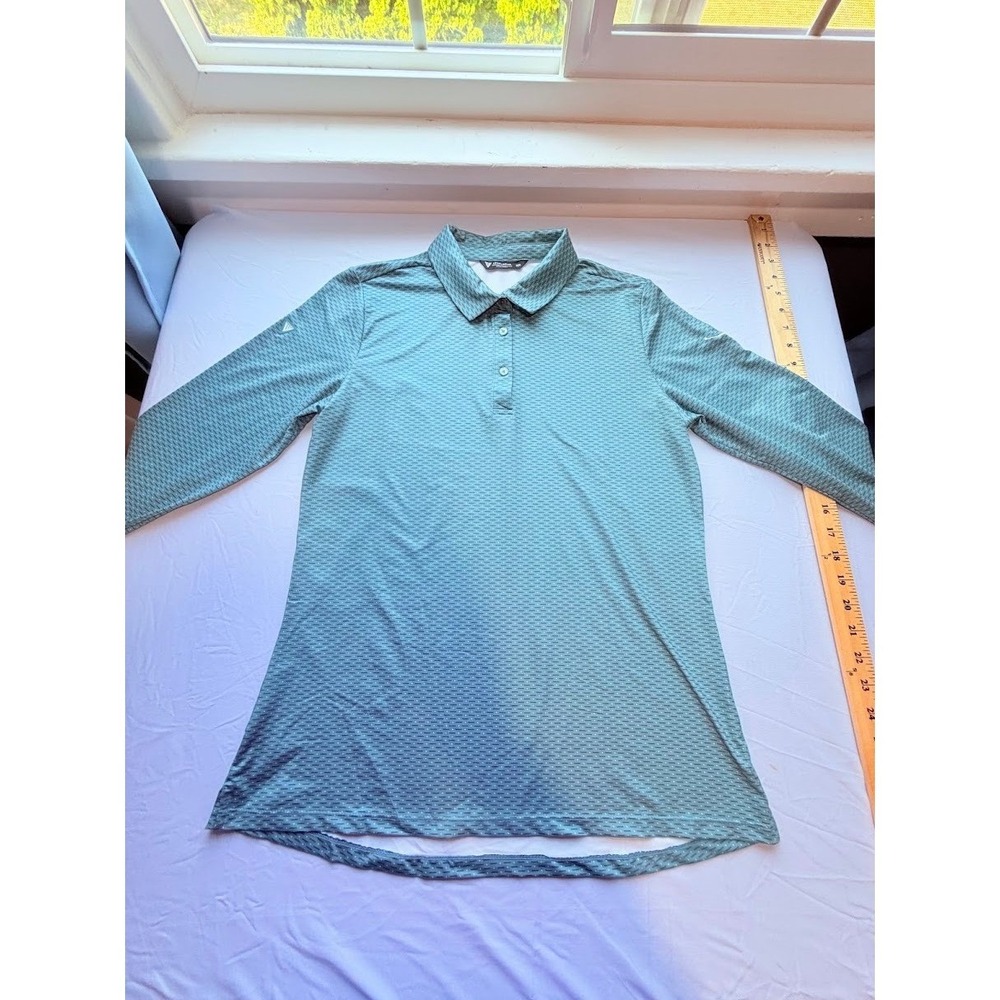 Levelwear Womens Long Sleeve Golf Polo Shirt Sage Green Geometric Print Size M
